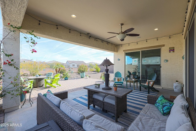 view of patio / terrace with an outdoor hangout area and ceiling fan