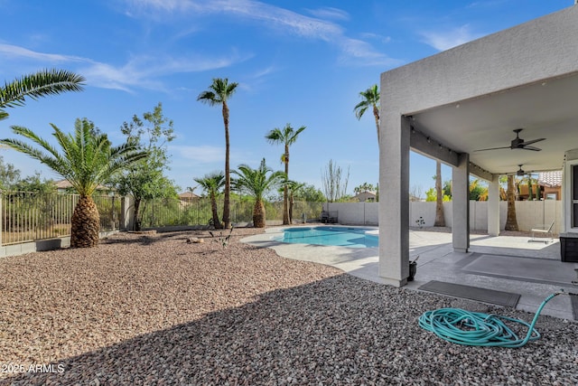 11257 E Reginald Ave, Mesa, AZ 85212 - view of pool with a ceiling fan, a patio area, and a fenced backyard