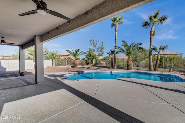 11257 E Reginald Ave, Mesa, AZ 85212 - view of pool featuring ceiling fan, a patio area, and a fenced backyard