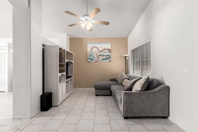 1950 E Kings Ave, Phoenix, AZ 85022 - living room with ceiling fan and light tile patterned floors