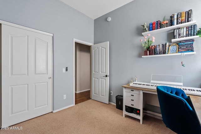 view of carpeted home office