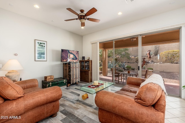 living room with ceiling fan