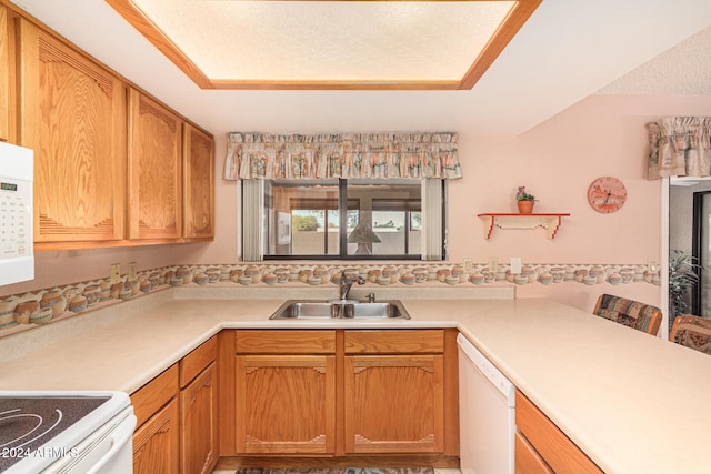 kitchen featuring sink, white dishwasher, and stove