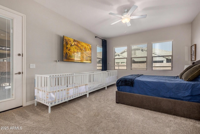 bedroom with carpet flooring and ceiling fan