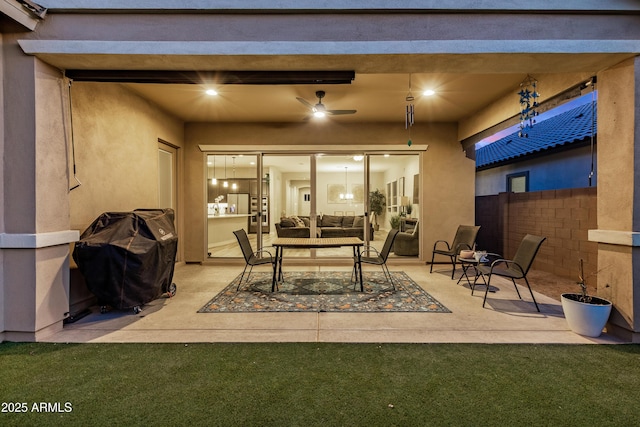 view of patio / terrace featuring ceiling fan and area for grilling