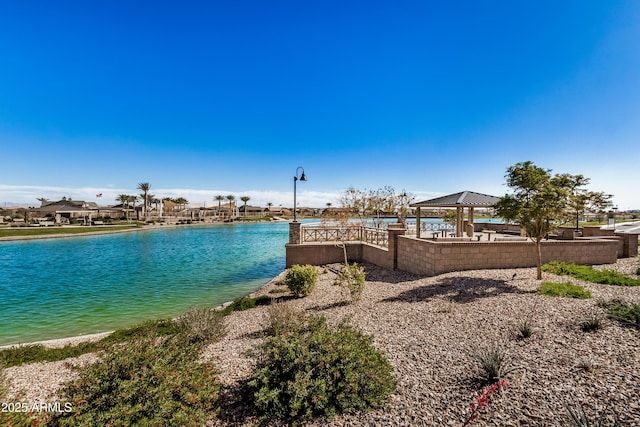 property view of water featuring a gazebo