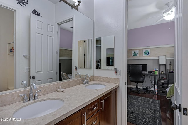 6694 S Banning St, Gilbert, AZ 85298 - full bath with double vanity, ceiling fan, and a sink