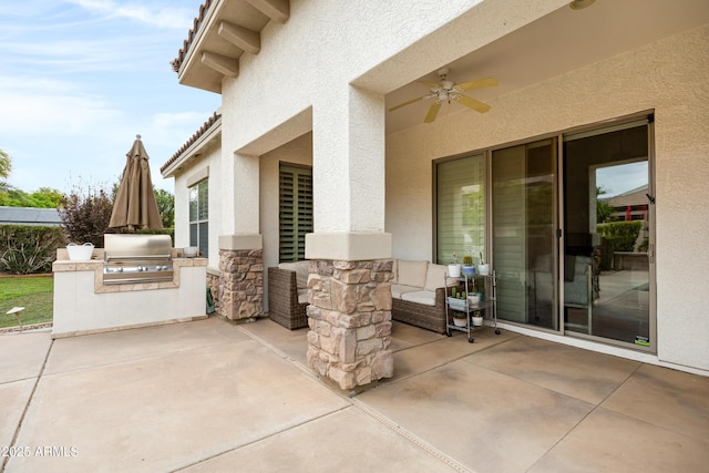 6694 S Banning St, Gilbert, AZ 85298 - view of patio with an outdoor kitchen, area for grilling, and ceiling fan