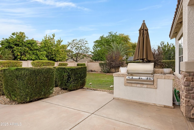 6694 S Banning St, Gilbert, AZ 85298 - view of patio / terrace with grilling area, an outdoor kitchen, and a fenced backyard