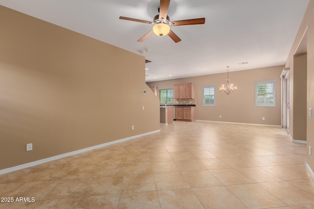 21136 N 36th Pl, Phoenix, AZ 85050 - unfurnished living room featuring a chandelier, a ceiling fan, plenty of natural light, and light tile patterned floors