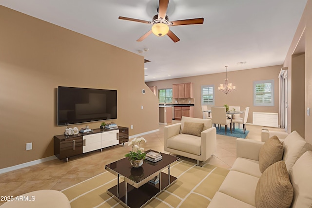 21136 N 36th Pl, Phoenix, AZ 85050 - living room with a chandelier, ceiling fan, healthy amount of natural light, and light tile patterned floors