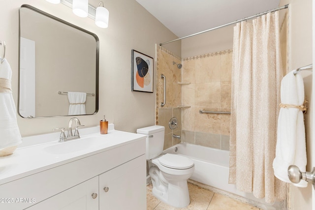 full bathroom with tile patterned flooring, vanity, shower / bath combo, and toilet