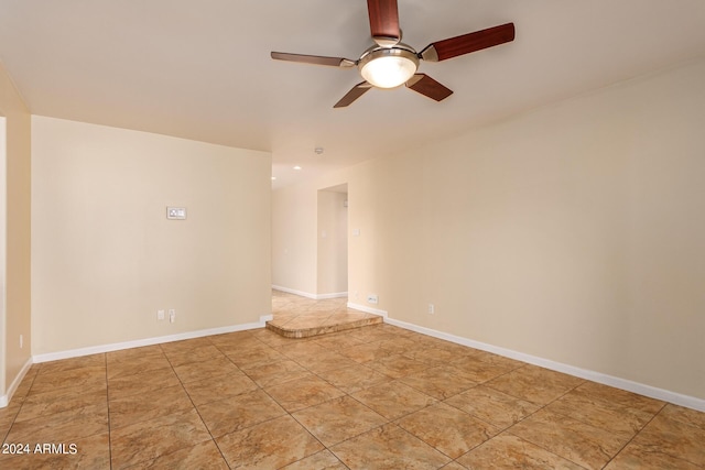 unfurnished room with baseboards, recessed lighting, and ceiling fan