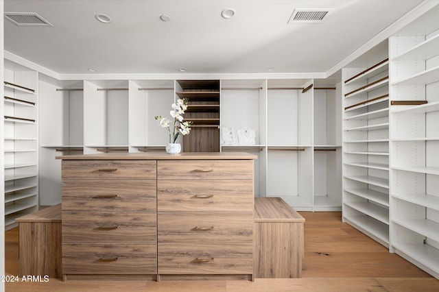 spacious closet with light hardwood / wood-style floors