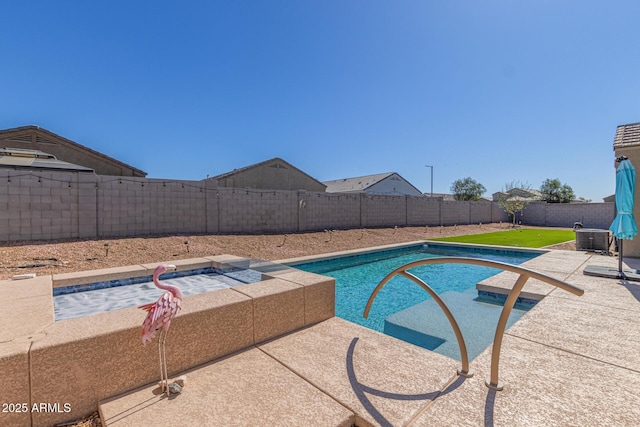 view of swimming pool featuring a patio area, a fenced backyard, and a fenced in pool