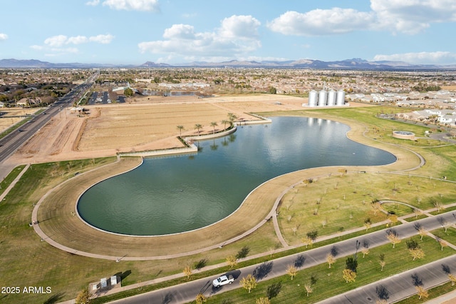 aerial view with a water and mountain view