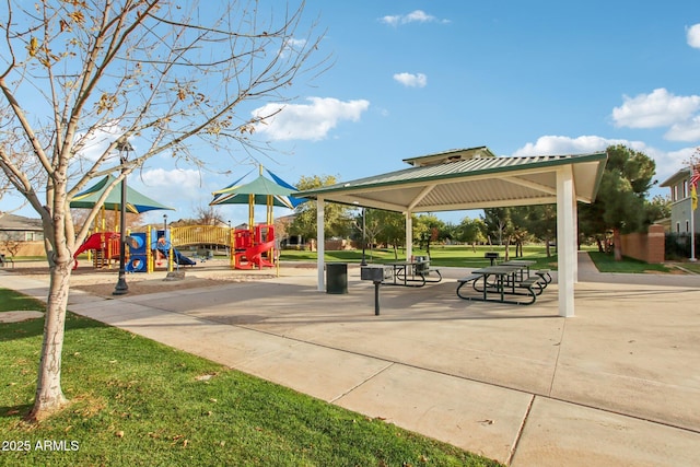 surrounding community with a playground and a gazebo