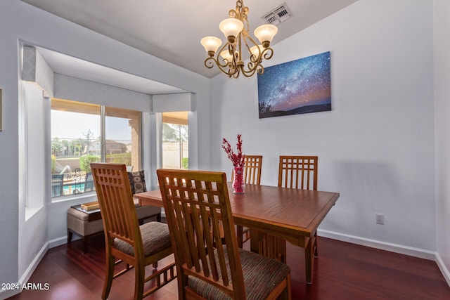 dining area featuring a notable chandelier and dark wood-type flooring