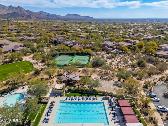 drone / aerial view with a mountain view