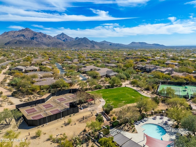 bird's eye view with a residential view and a mountain view