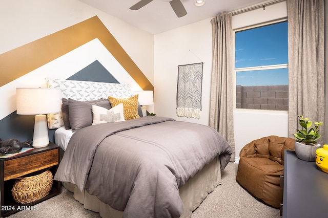 bedroom featuring carpet floors and ceiling fan