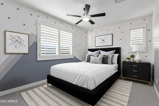 1501 E Rakestraw Ln, Gilbert, AZ 85298 - bedroom with multiple windows, baseboards, and ceiling fan