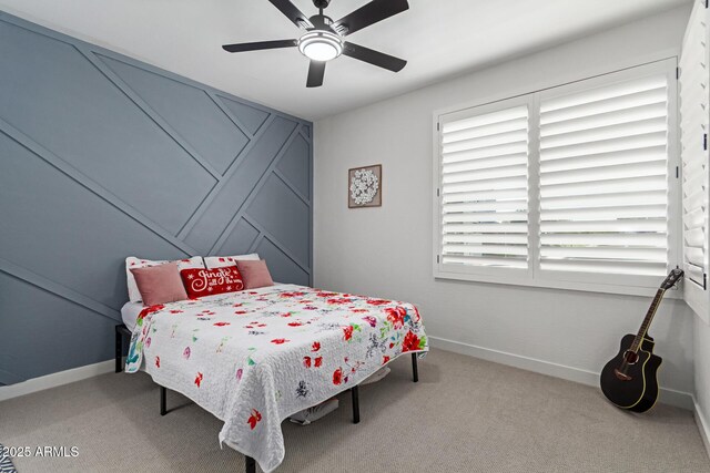 1501 E Rakestraw Ln, Gilbert, AZ 85298 - bedroom with baseboards, carpet flooring, and ceiling fan
