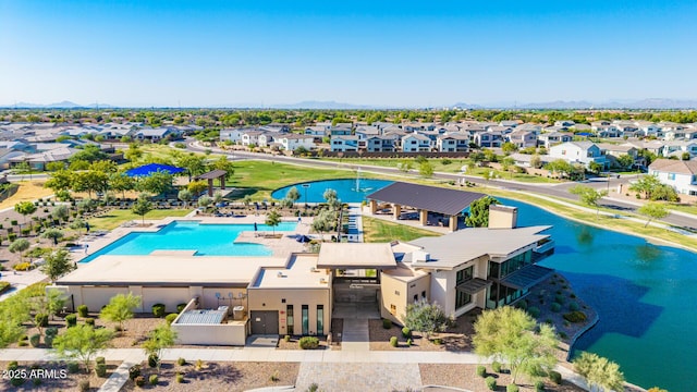 1501 E Rakestraw Ln, Gilbert, AZ 85298 - aerial view of residential area with a water and mountain view and a pool area
