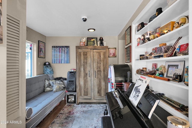 office space with dark hardwood / wood-style flooring