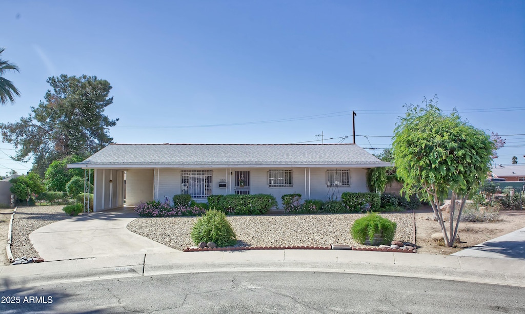 single story home featuring a carport