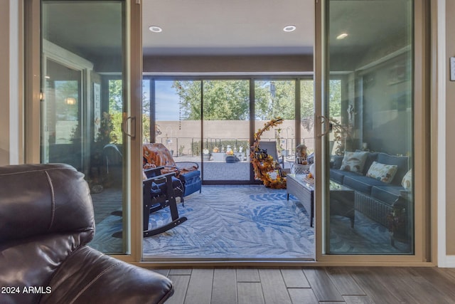 entryway with wood-type flooring