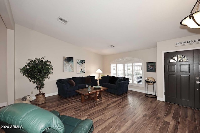 living room with dark wood-type flooring