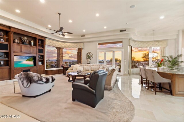6621 N Arizona Biltmore Cir, Phoenix, AZ 85016 - living area featuring recessed lighting, ceiling fan, and healthy amount of natural light