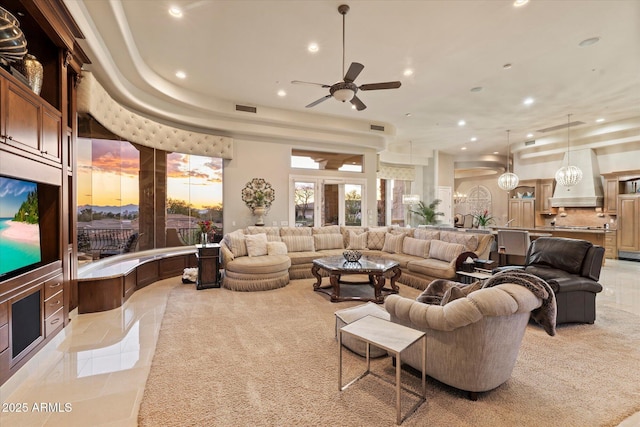 6621 N Arizona Biltmore Cir, Phoenix, AZ 85016 - living room featuring recessed lighting, a ceiling fan, and light tile patterned flooring