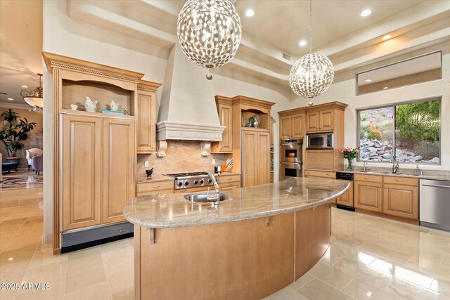 6621 N Arizona Biltmore Cir, Phoenix, AZ 85016 - kitchen featuring open shelves, stainless steel appliances, a sink, and recessed lighting