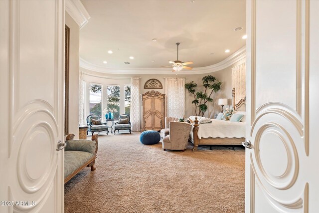 6621 N Arizona Biltmore Cir, Phoenix, AZ 85016 - bedroom with carpet flooring, ornamental molding, and recessed lighting