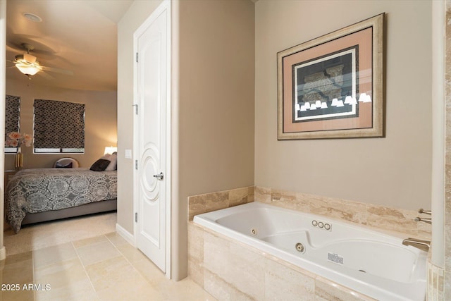 6621 N Arizona Biltmore Cir, Phoenix, AZ 85016 - full bath featuring ensuite bathroom, a tub with jets, a ceiling fan, and tile patterned flooring
