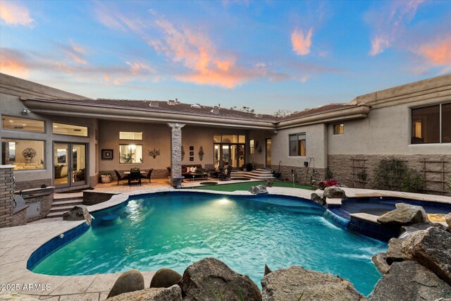 6621 N Arizona Biltmore Cir, Phoenix, AZ 85016 - outdoor pool featuring french doors, a patio, and an in-ground hot tub