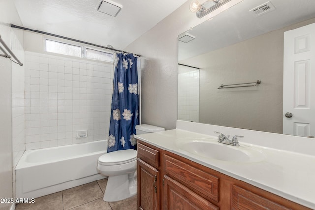 3424 E Harmony Ave, Mesa, AZ 85204 - full bath featuring vanity, toilet, shower / bath combo with shower curtain, and tile patterned floors
