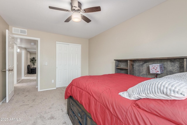 3424 E Harmony Ave, Mesa, AZ 85204 - bedroom featuring carpet, a closet, baseboards, and ceiling fan