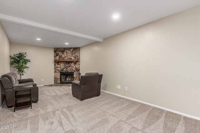 3424 E Harmony Ave, Mesa, AZ 85204 - sitting room with a fireplace, baseboards, light carpet, and recessed lighting