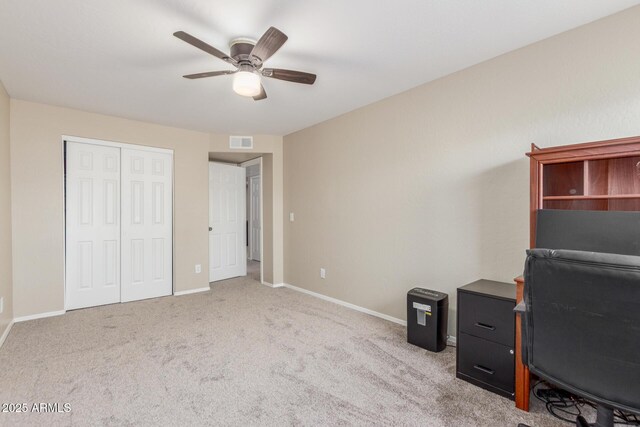 3424 E Harmony Ave, Mesa, AZ 85204 - unfurnished office featuring a ceiling fan, baseboards, and carpet flooring