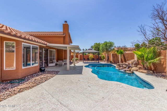 3424 E Harmony Ave, Mesa, AZ 85204 - view of pool with a fenced backyard, a patio area, and a gazebo
