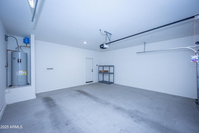 garage featuring water heater and a garage door opener