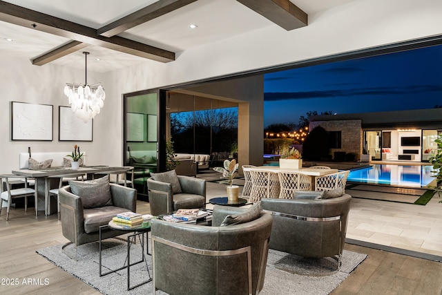 view of patio featuring outdoor dining space, an outdoor pool, and outdoor lounge area