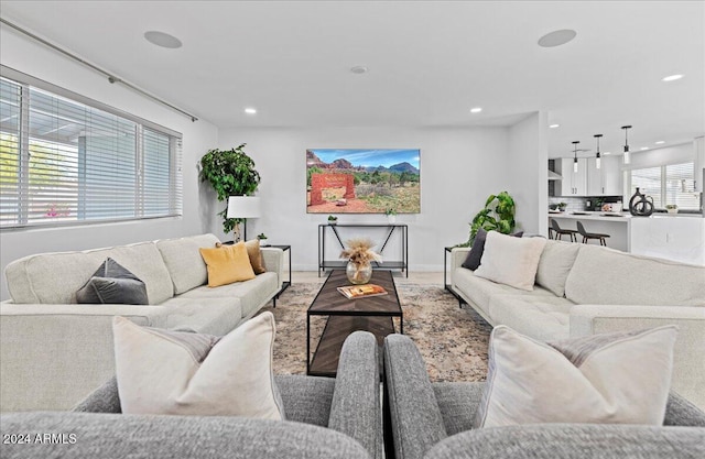 living room with hardwood / wood-style floors