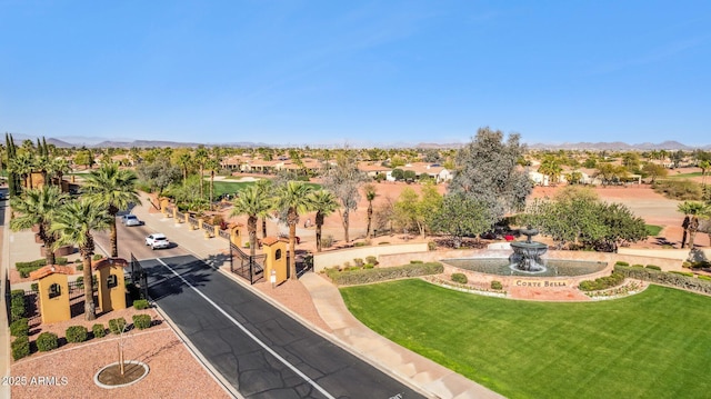 drone / aerial view with a residential view and a mountain view