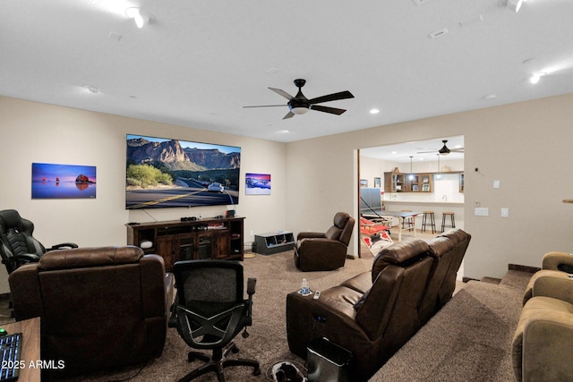29067 N 71st Ave, Peoria, AZ 85383 - living room featuring a ceiling fan, carpet, and recessed lighting