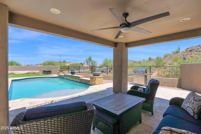 29067 N 71st Ave, Peoria, AZ 85383 - view of pool with a patio, a ceiling fan, a fenced backyard, and a grill