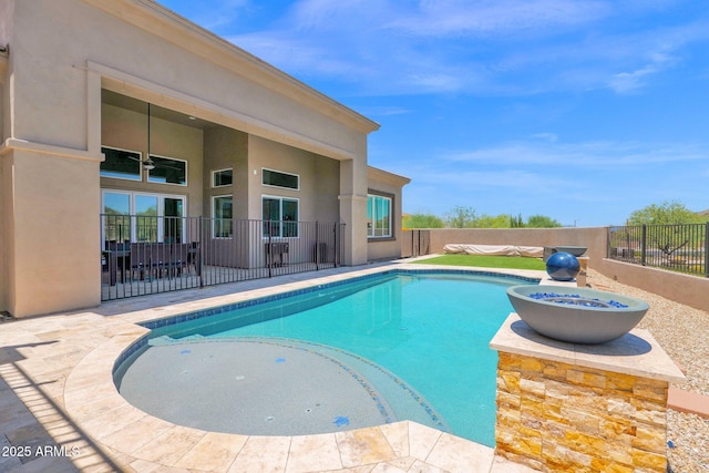 29067 N 71st Ave, Peoria, AZ 85383 - view of pool featuring a fenced backyard, a ceiling fan, and a patio